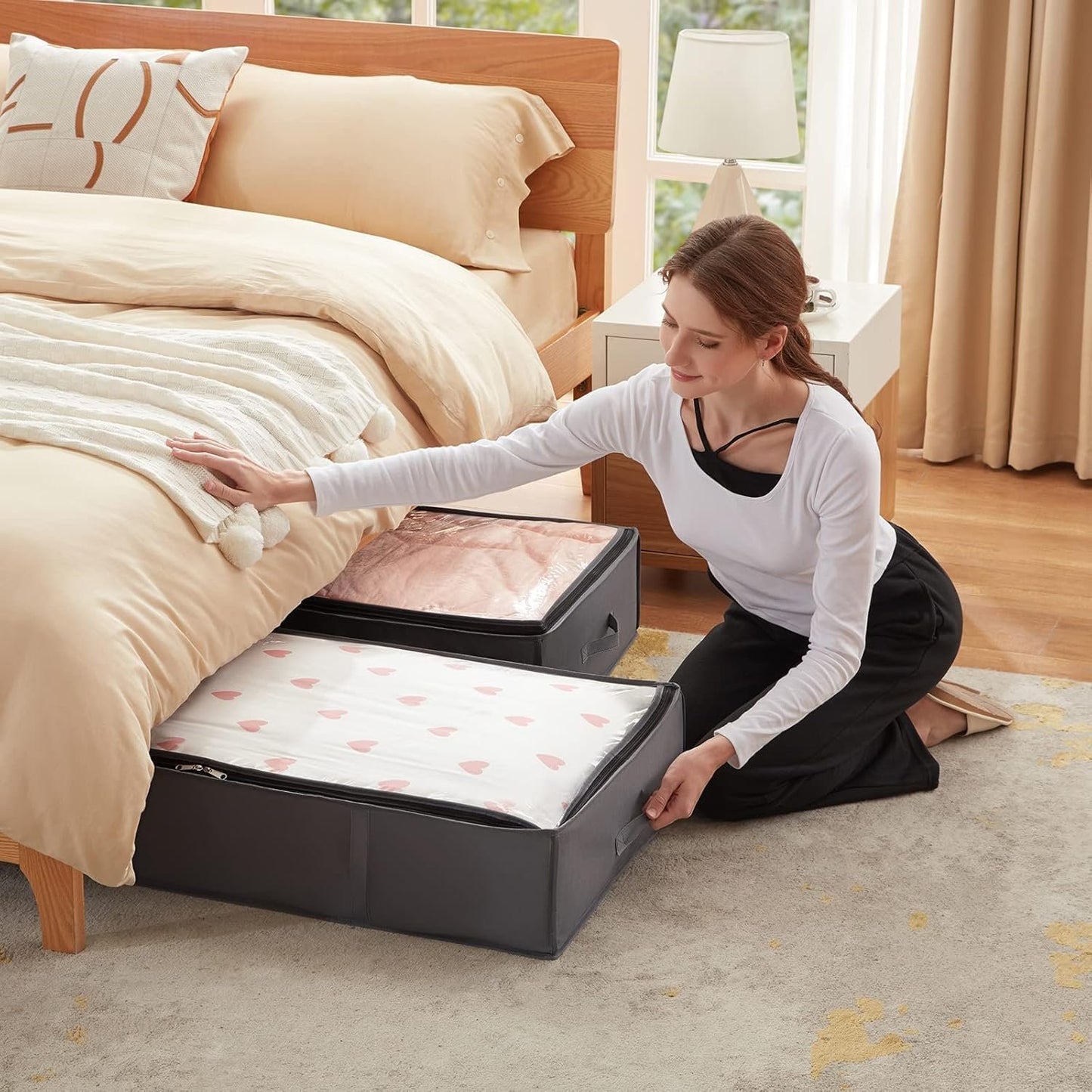 6PACK 90L Underbed Storage Containers,Reinforced Handle Closet Organizers and Storage Bins, Foldable Underbed Bags for Blankets, Towels, Comforter, Sweaters, Pillows, Linen Sheets