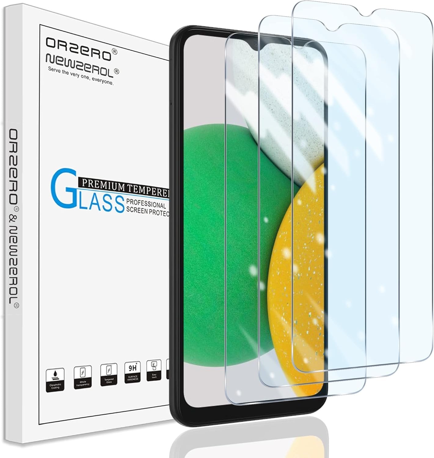 (3 Pack) Orzero Compatible for Samsung Galaxy A03s, A03, A03 Core, A02, A02s Tempered Glass Screen Protector, 2.5D Arc Edges 9H High Definition Anti-Scratch Bubble-Free