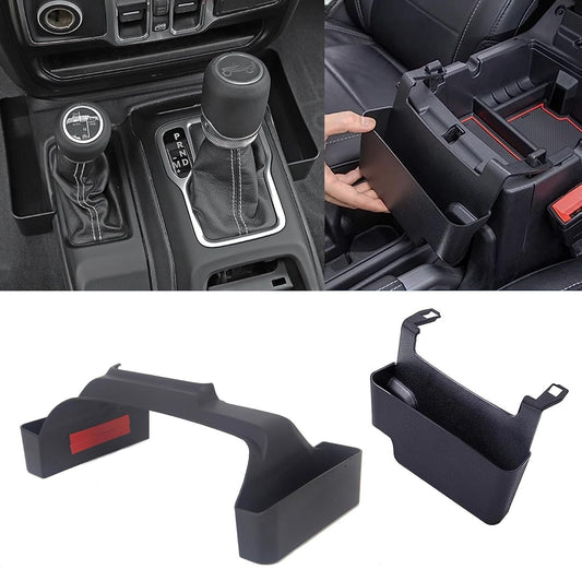 Wocch 2Pcs/Set JL Gear Shift Organizer Side Tray & Center Console Hanging Box for 2018-2024 Jeep Wrangler JL JLU & Gladiator JT Gear Shifter Side Storage Box Interior Accessories