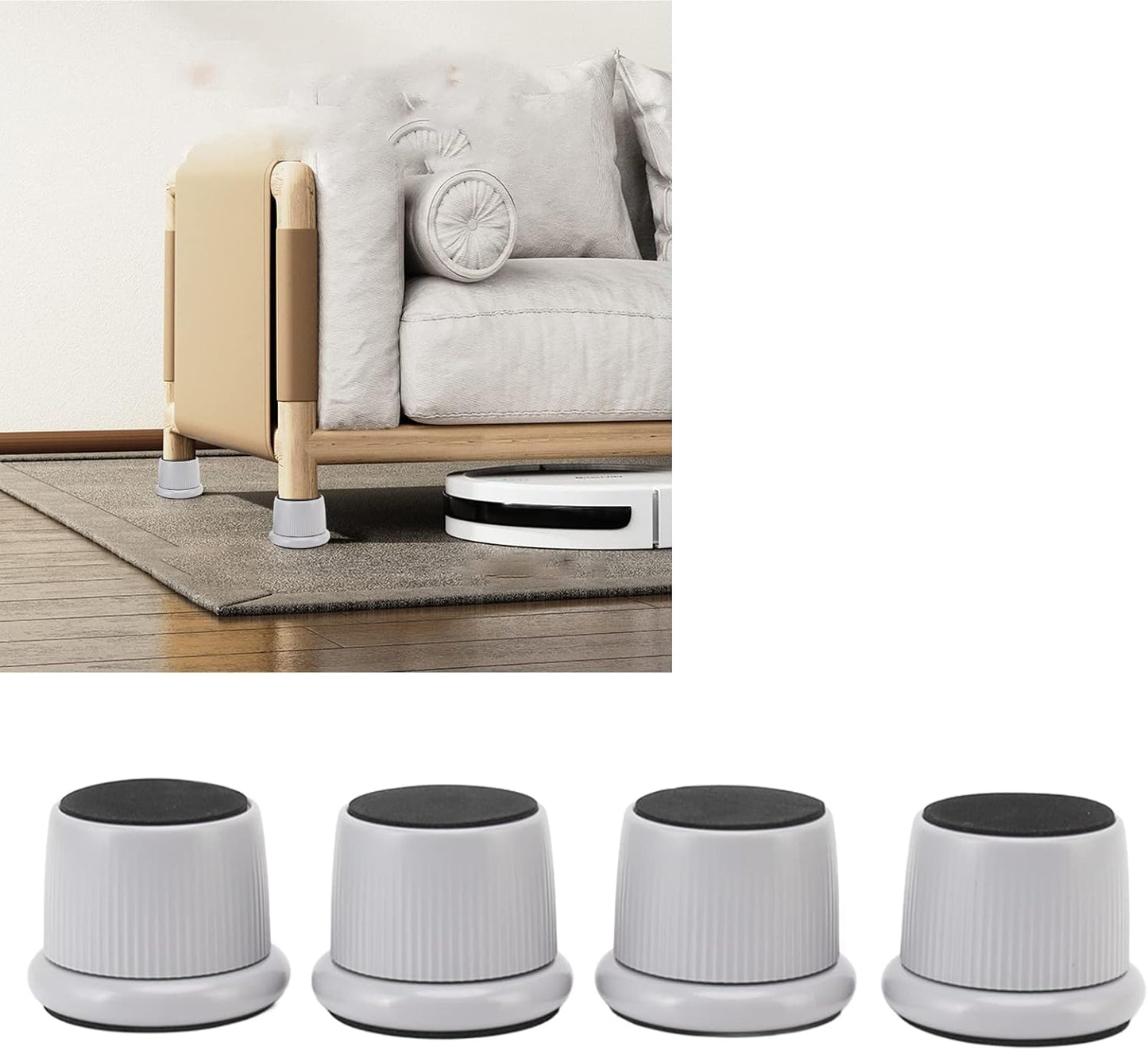 Tomotato 4 Pieces Height Adjustable Legs, 40 mm Height Adjustable Furniture Riser, 0-25 mm, Wear-resistant, Non-Slip, Furniture Legs for Table, Chair, Sofa(Grey)