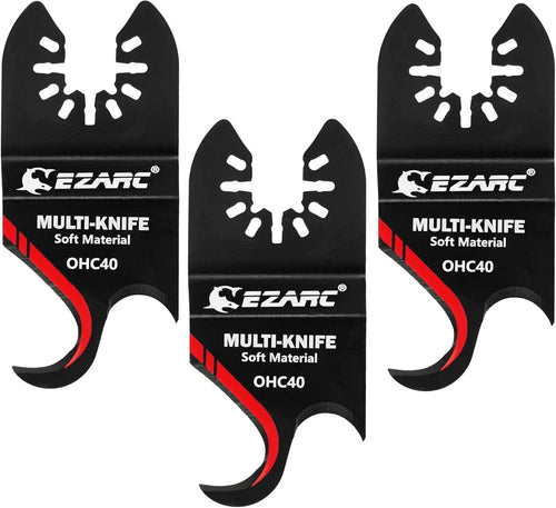 EZARC Oscillating Multi Tool Hook Knife Blade, 3PCS Multitool Saw Blades for Cutting Soft Materials Roofing Shingles, PVC Carpet and Cardboard