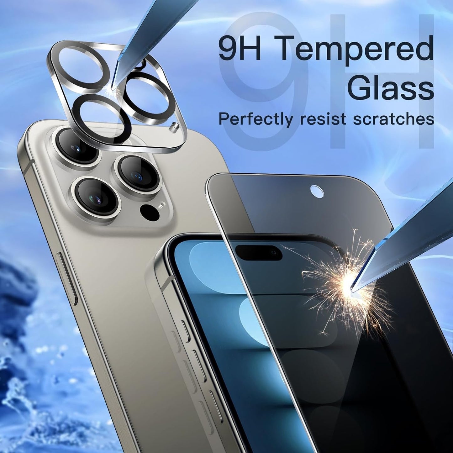 JETech Privacy Screen Protector for iPhone 15 Pro Max 6.7-Inch with Camera Lens Protector, Anti-Spy Tempered Glass Film, Easy Installation Tool, 2-Pack Each