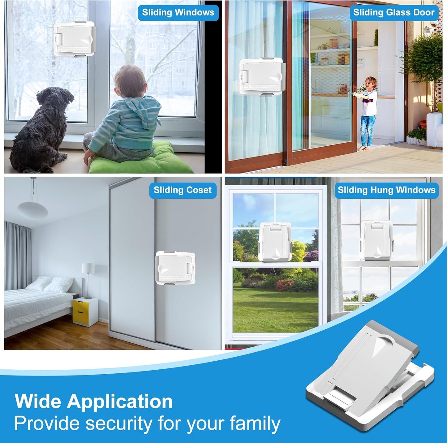 Sliding Door Lock,(4 Pack) Child Locks for Doors,Sliding Window Lock,Child Safety Door Locks,Sliding Door Child Lock,Sliding Glass Door Lock,with Strong 3m Adhesive Tape,No Drilling Tools Needed