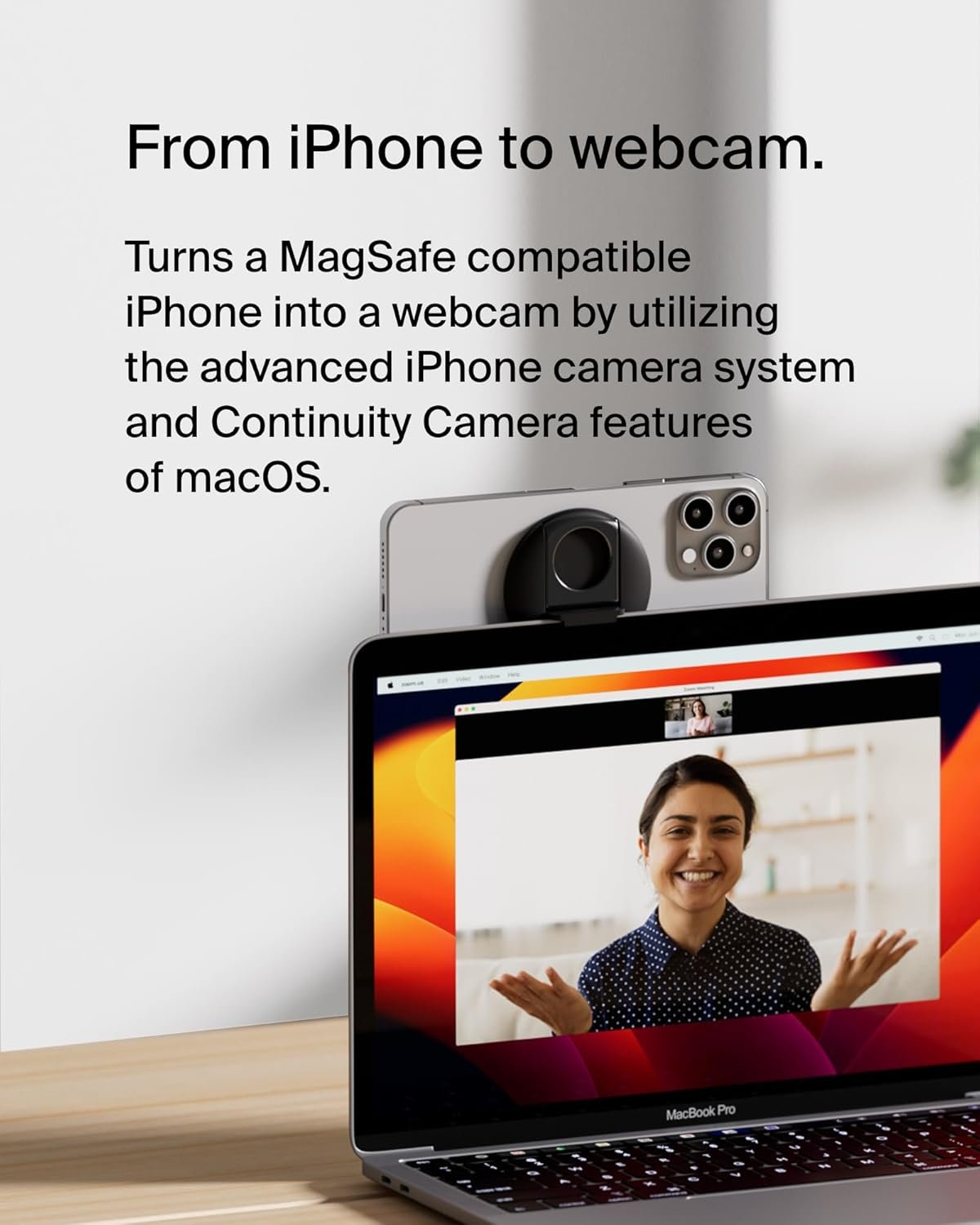 Belkin MagSafe Camera Mount for MacBook - Magnetic iPhone Continuity Camera Mount, Turn iPhone to Webcam, Compatible With MacBook Pro, Air, iPhone 15, 14, 13, 12 Series With Ring Grip - Black