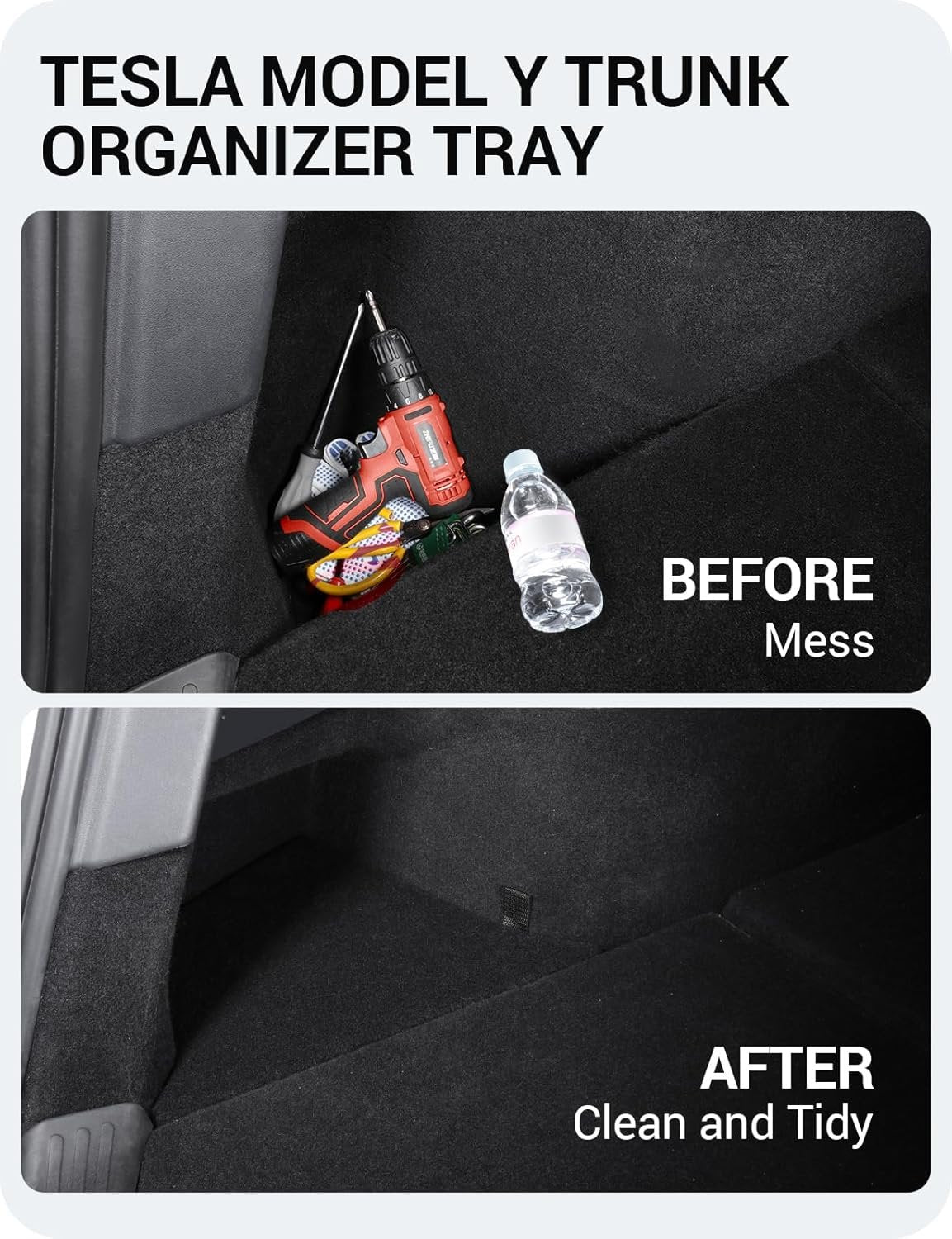 BASENOR 2022-2025 Tesla Model Y Trunk Organizer Waterproof Rear Trunk Storage Bins Side Box with Carpeted Lip Interior Accessories Set of 2 for Model Y 5-Seater