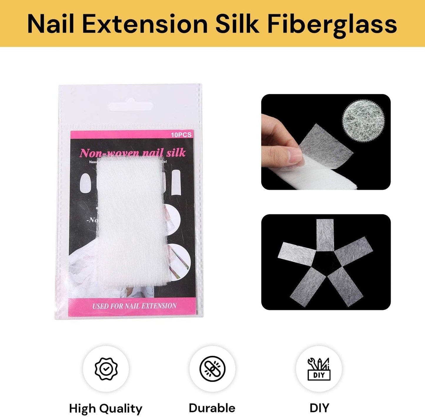 EZONEDEAL 10Pcs Nail Extension Silk Fiberglass Nail Wrap Stickers Non Woven Fiber Gel Nail Care Manicure Nail Art Tips Extended Tools for Women DIY Nail Art Extension Accessories