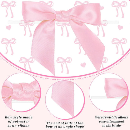 24 Pcs Pink Bow Plastic Bottle with Lid Twist Bow and 8 Straws,14oz Cute Drinkware for Women, Coquette Bow Bottle for Women Birthday Party Bridal Shower Wedding Supplies Decorative Bottles