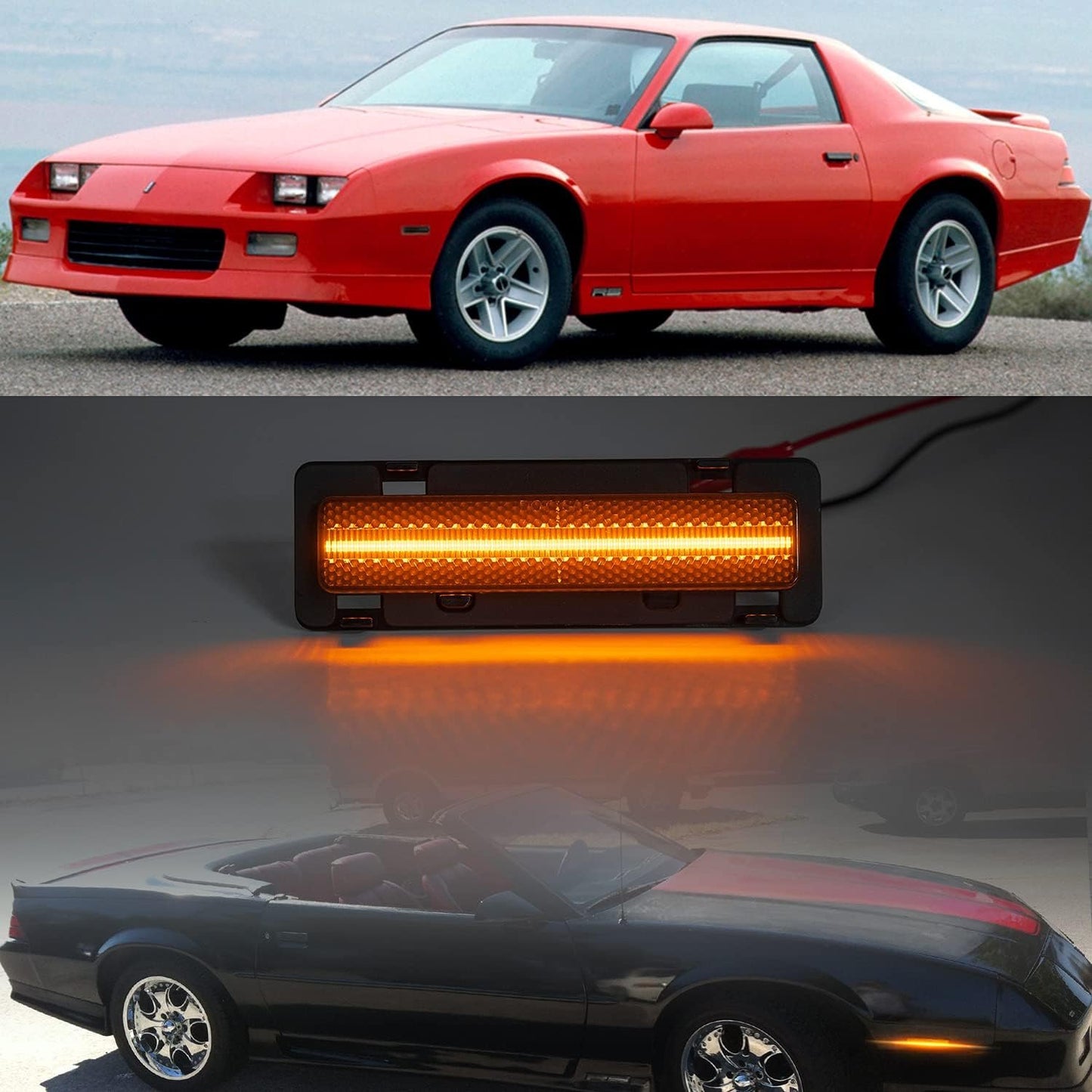 NSLUMO LED Front Side Marker Lights Replacement for 82-92 Chevy Camaro Euro Smoked Lens Amber Led Bumper Side Signal Parking Marker Light Assembly Replace OEM Sidemarker Lamps