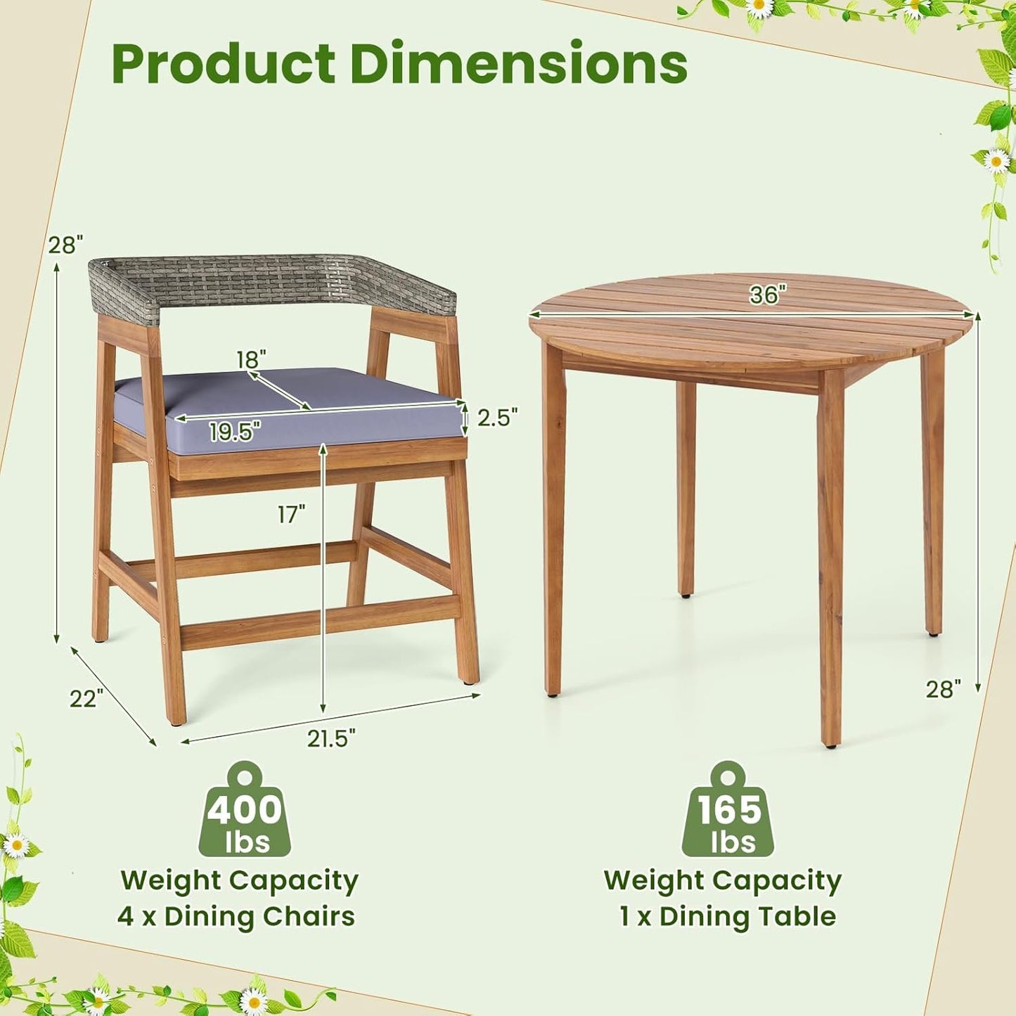 HAPPYGRILL Acacia Wood Round Dining Table for 4 People, 36" Rustic Patio Wooden Table w/Slatted Tabletop, Oil Finish, Indoor Outdoor Farmhouse Dining Furniture for Garden Backyard Deck Poolside Home