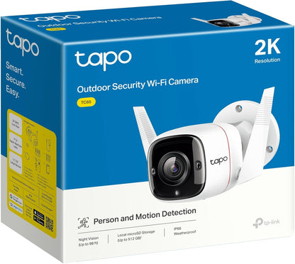 TP-Link Tapo Outdoor Security Wi-Fi Camera, Wired & Wireless, Smart AI Detection & Notifications, 3MP, IP66, Two-Way Audio, Night Vision, Up to 128GB, SD Card Slot, No hub Required (TC65)