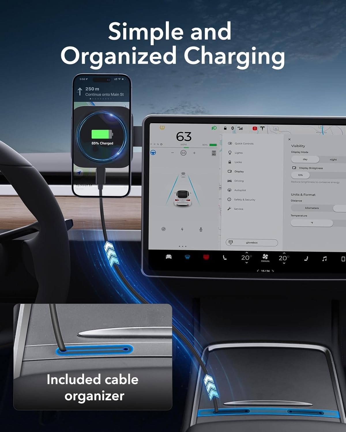 ESR for MagSafe Car Mount Charger, Foldable Dashboard Magnetic Wireless Car Charger for Tesla, for MagSafe Car Charger, Tesla Touchscreen Car Phone Holder for iPhone 16/15/14/13/12, S25,Strong Magnets