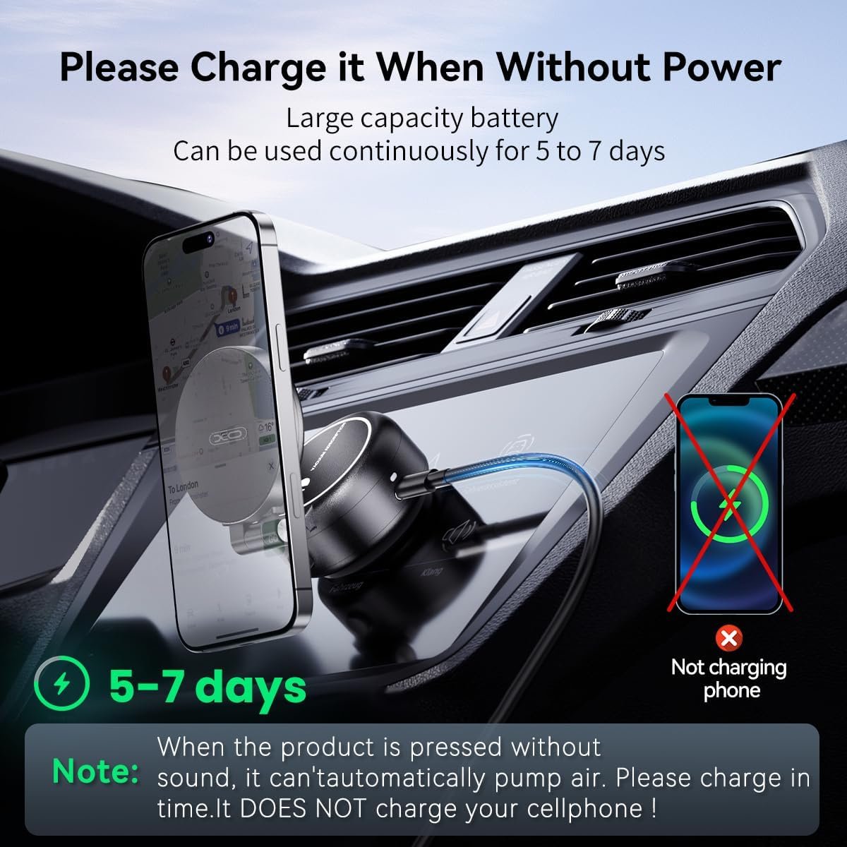 Electric Vacuum Magnetic Suction Phone Holder,Adjustable and Foldable Car Mount,Strong Magnetic Car Phone Holder for iPhone16/15/14/13/12,for Shower/Car/Mirror/Smooth Surfaces(Not Charging Phone)