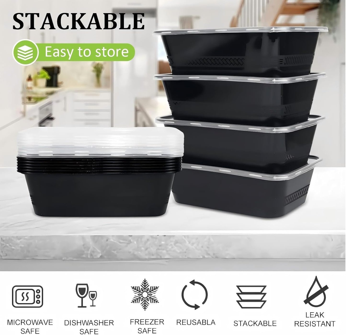 25 Pack (50-Piece) 750ML Meal Prep Containers Reusable with Lids, Sturdy Leakproof & Food Safe, Microwave, Freezer, Dishwasher Safe Food Prep Containers, to Go Take Out Plastic Food Storage