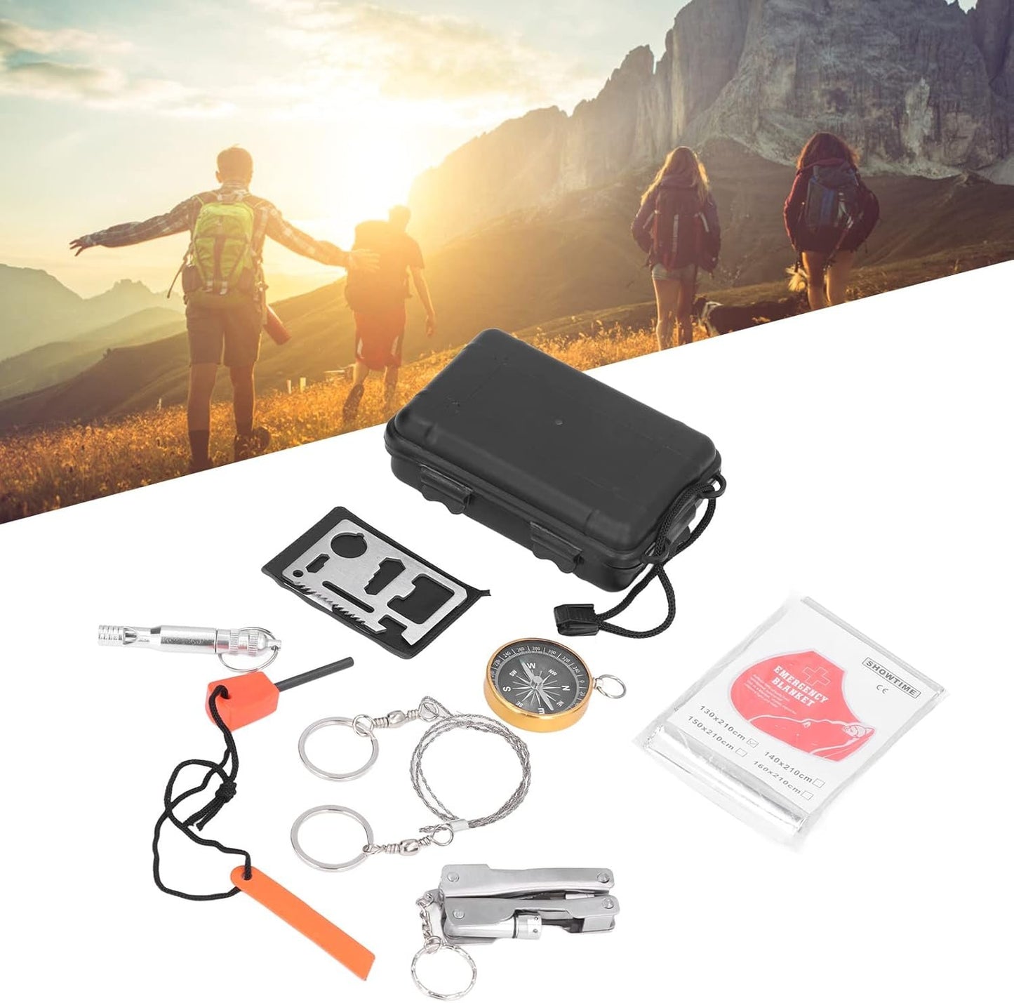 QANYEGN Survival Tool Kit, Outdoor Survival Box Survival Tools, Portable Emergency Box for Car Home Travel Camping Office Sports