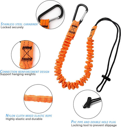 Tool Lanyard, Quick Release Shock Absorbing Safety Lanyard Retractable Bungee Cord with Carabiner Clip and Adjustable Loop End, 15 Ib Working Limit Fall Protection Equipment (3 Pack)