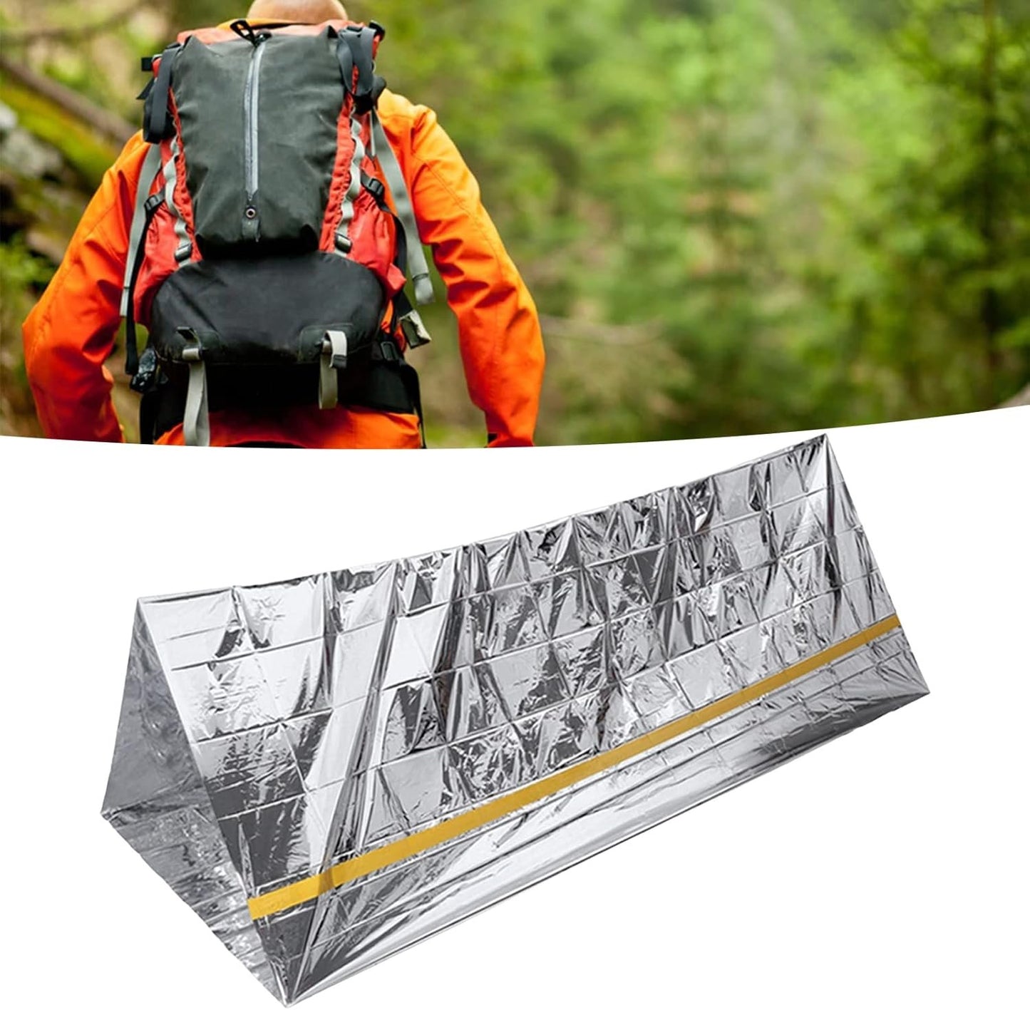 Emergency Space Blankets, Emergency Tent Reusable Foldable Lightweight PET Aluminum Film Thermal Blanket Survival Shelter for Hiking Camping
