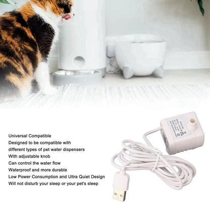 Cat Water Fountain Pump, Pet Quiet Prevent Dry Burning Mini Dispenser Feeding & Watering Supplies USB Powered DC Brushless Motor Replacement for Drinking