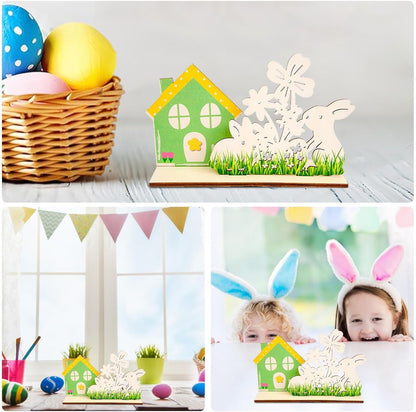 Wooden Easter Bunny House Sign, Easter Tabletop Decorations, Cute Rabbit Holiday Decor, Art Craft Centerpieces, Easter Dining Table Signs, Collectible Wooden Table Decor for Easter Celebration