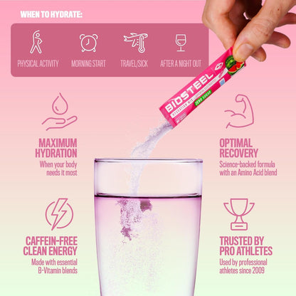 BioSteel Hydration Mix, Proudly Canadian - Great Tasting Hydration with Zero Sugar, and No Artificial Flavours or Preservatives, Watermelon Flavour, 12 Single Serving Packets