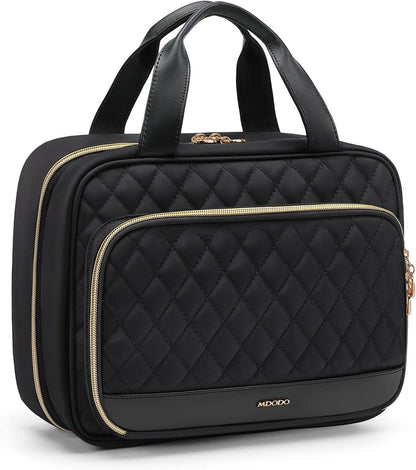 MDODO Hanging Travel Toiletry Bag for Women Traveling with Leakproof Compartment,Transparent Makeup Organizer Cosmetic Make up Bag for Full Sized Travel Accessories Essentials Must Have (Black)