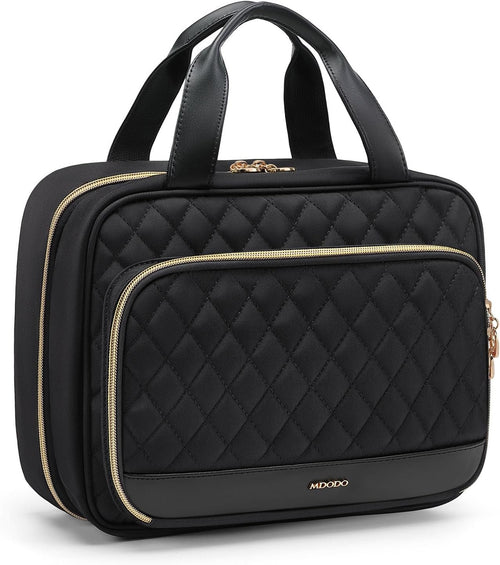 MDODO Hanging Travel Toiletry Bag for Women Traveling with Leakproof Compartment,Transparent Makeup Organizer Cosmetic Make up Bag for Full Sized Travel Accessories Essentials Must Have (Black)