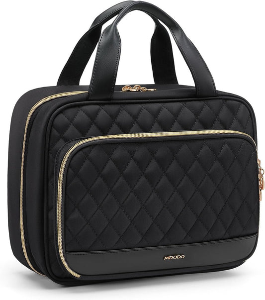 MDODO Hanging Travel Toiletry Bag for Women Traveling with Leakproof Compartment,Transparent Makeup Organizer Cosmetic Make up Bag for Full Sized Travel Accessories Essentials Must Have (Black)