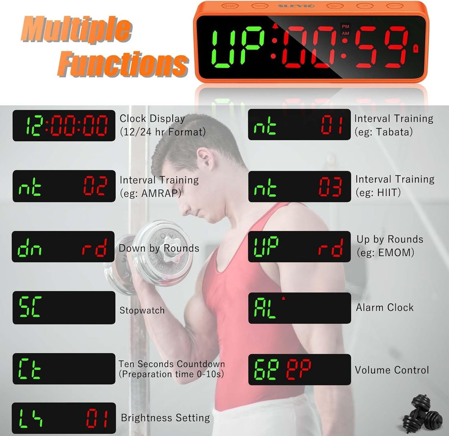 Small Gym Timer Clock, Stopwatch, Workout Interval Timer with Built-in Powerful Magnet, Large LED Digital Display, Home Accessories Countdown Clock for Home Gym Garage Schools (Black)