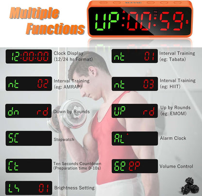 Small Gym Timer Clock, Stopwatch, Workout Interval Timer with Built-in Powerful Magnet, Large LED Digital Display, Home Accessories Countdown Clock for Home Gym Garage Schools (Black)