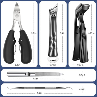 Toenail Clippers for Thick Toenails for Seniors, Angled Head Large Toe Nail Clippers Set for Men, Heavy Duty Ingrown Toenail Clippers with Wide Jaw, Ultra Sharp Slanted Nail Cutter with Long Handle