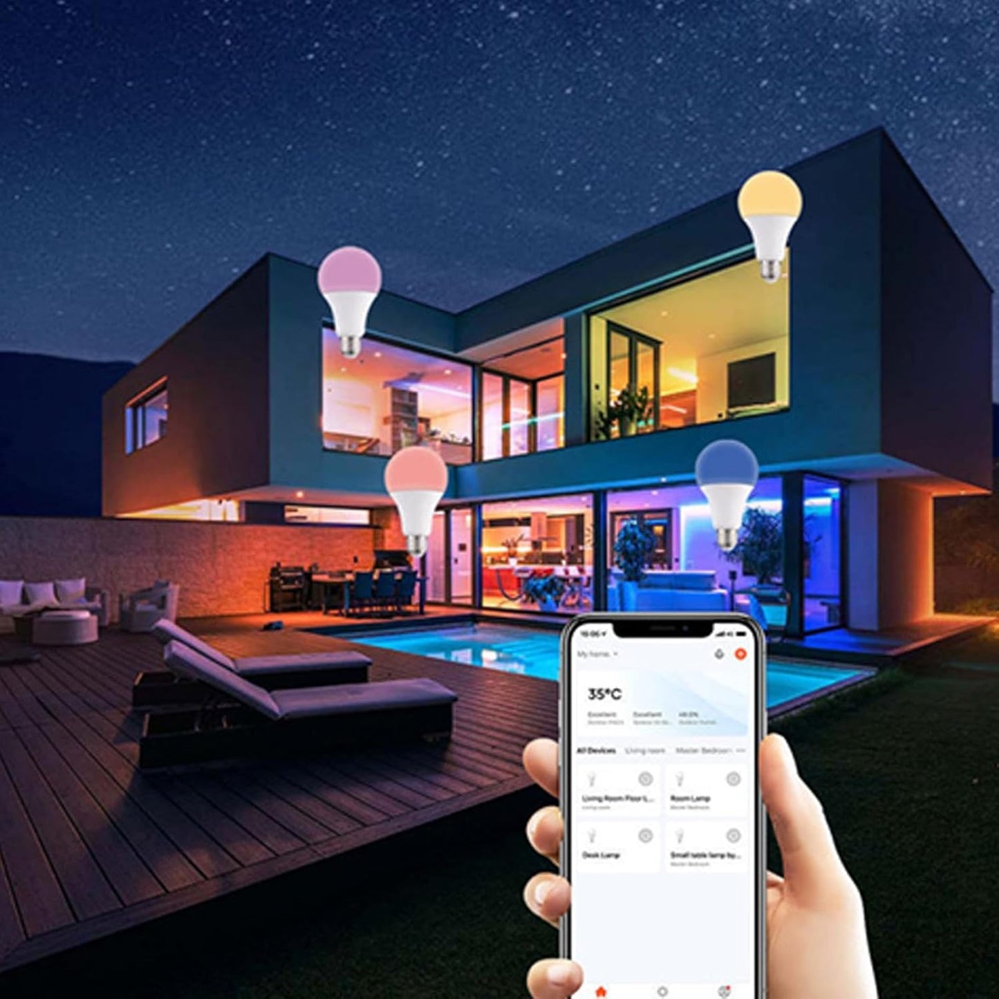 Generico Color Changing Smart Light Bulbs, Wireless LED Bulbs for Living Room and Bedroom, Dimmable RGB WiFi with 16 Million Colors, Music LED Bulb for Custom Lighting Experience