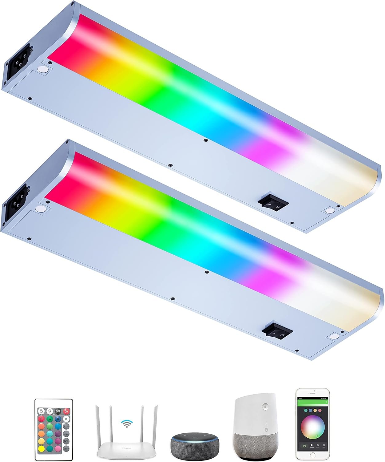 LED Under Cabinet Lights Fixture Hardwired, Smart Undercabinet Lighting Alexa Google Enabled. Plug in and Direct Wire. Dimmable and Linkable 120V Under Counter Light for Kitchen (2-Bar 12 Inch)