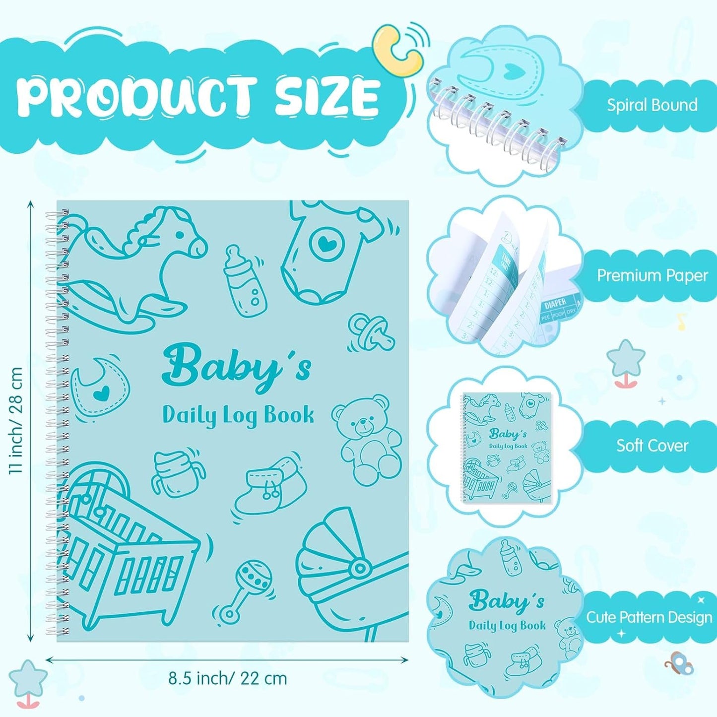 Pasimy Baby Daily Log Book for Newborns Baby Feeding Track Log Journal and Monitor Nursing Tracker, Sleep, Diaper, Activities Schedule Planner for Nanny New Parents Gift, 8.5 x 11''