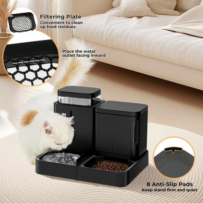 ZOMISIA Gravity Cat Feeder and Water Dispenser, 2 in 1 Automatic Cat Feeder with 180 Degree Rotatable, 2 Pack Large Capacity Self Feeding for Small Medium Dog Puppy Kitten, White, 0.8 Gallon x 2