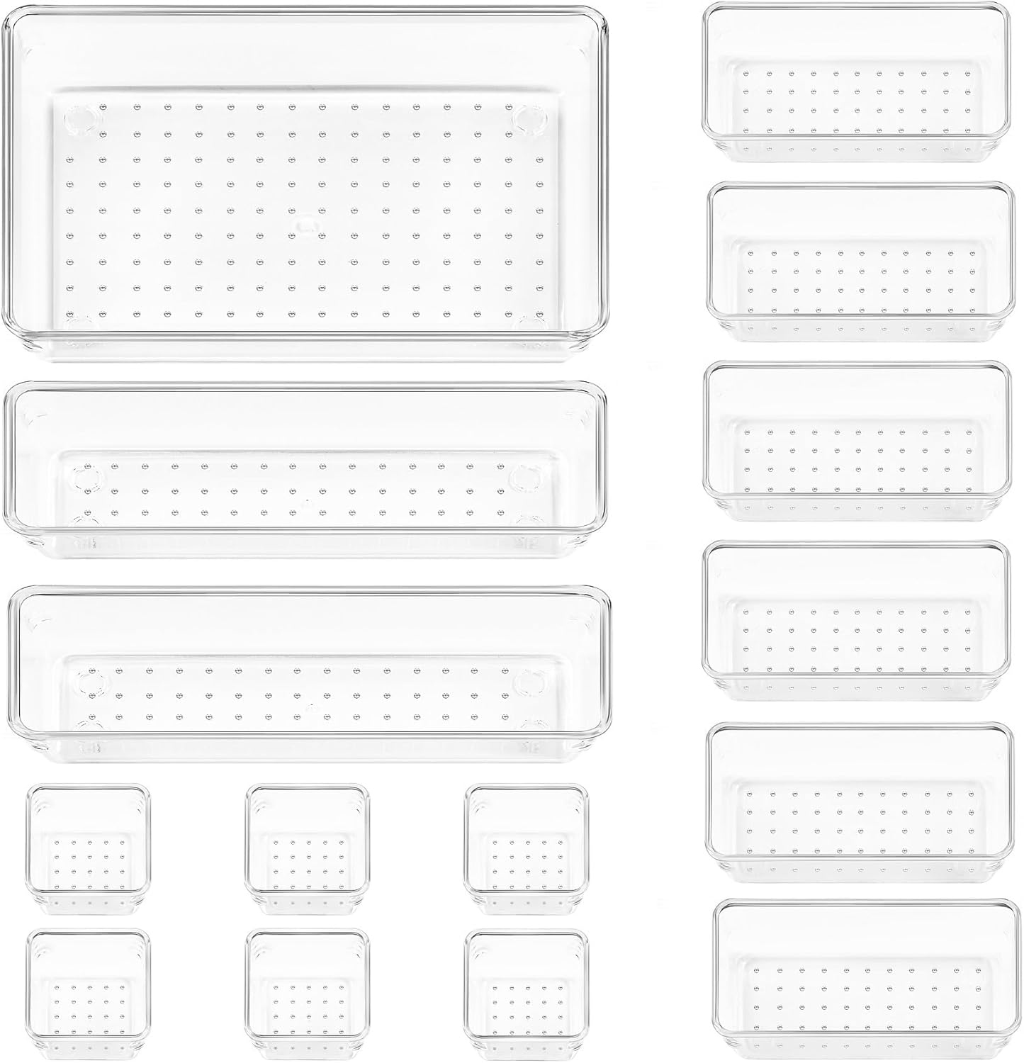 Vtopmart 15 PCS Clear Plastic Drawer Organizers Set, 4-Size Versatile Bathroom and Desk Drawer Organiser Trays for Makeup, Jewelries, Office, Kitchen Utensils and Home storage & organisation
