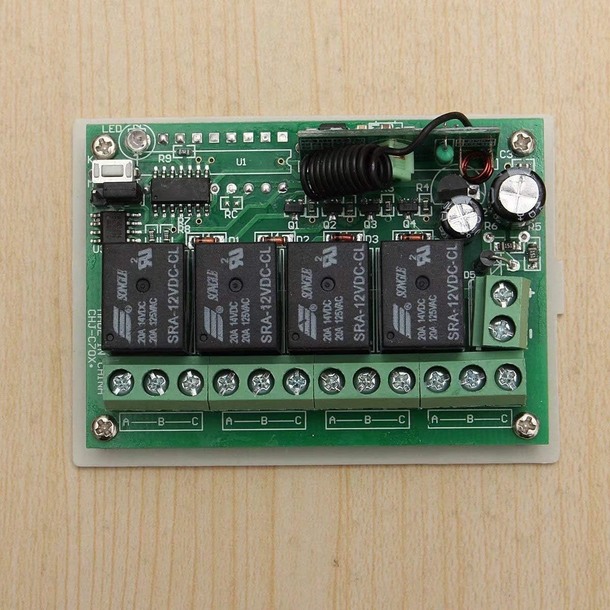 433Mhz Wireless RF Switch, DC 12V 4CH Channel Long Range Remote Control Relay Receiver Module, Transmitter Toggle RF Relay (2 Transmitter & 1 Receiver)