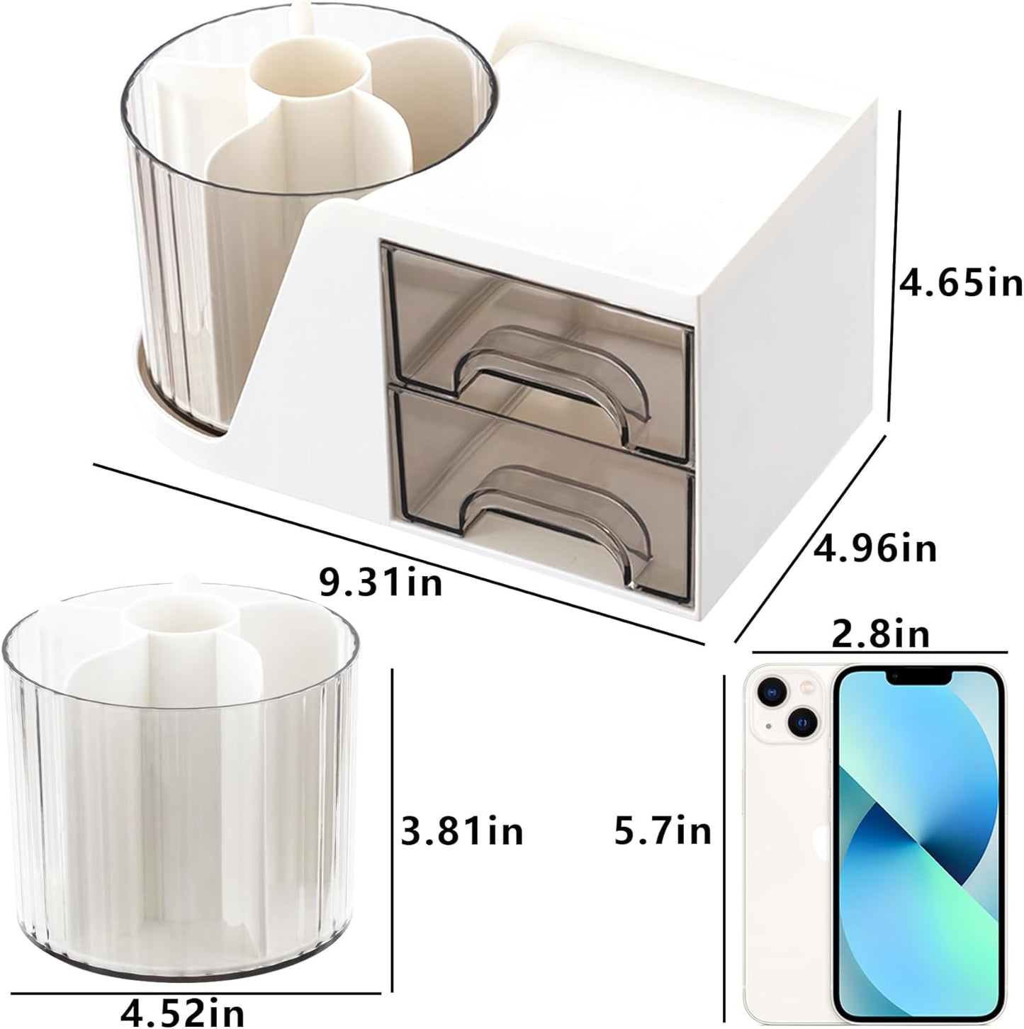 Moikiwi Desk Organizer, 360-Degree Rotating Pen Holder for Desk, Desk Organizers and Accessories with 6 Compartments Pencil Organizer, Art Supply Storage Box Caddy for Office, Home (White)