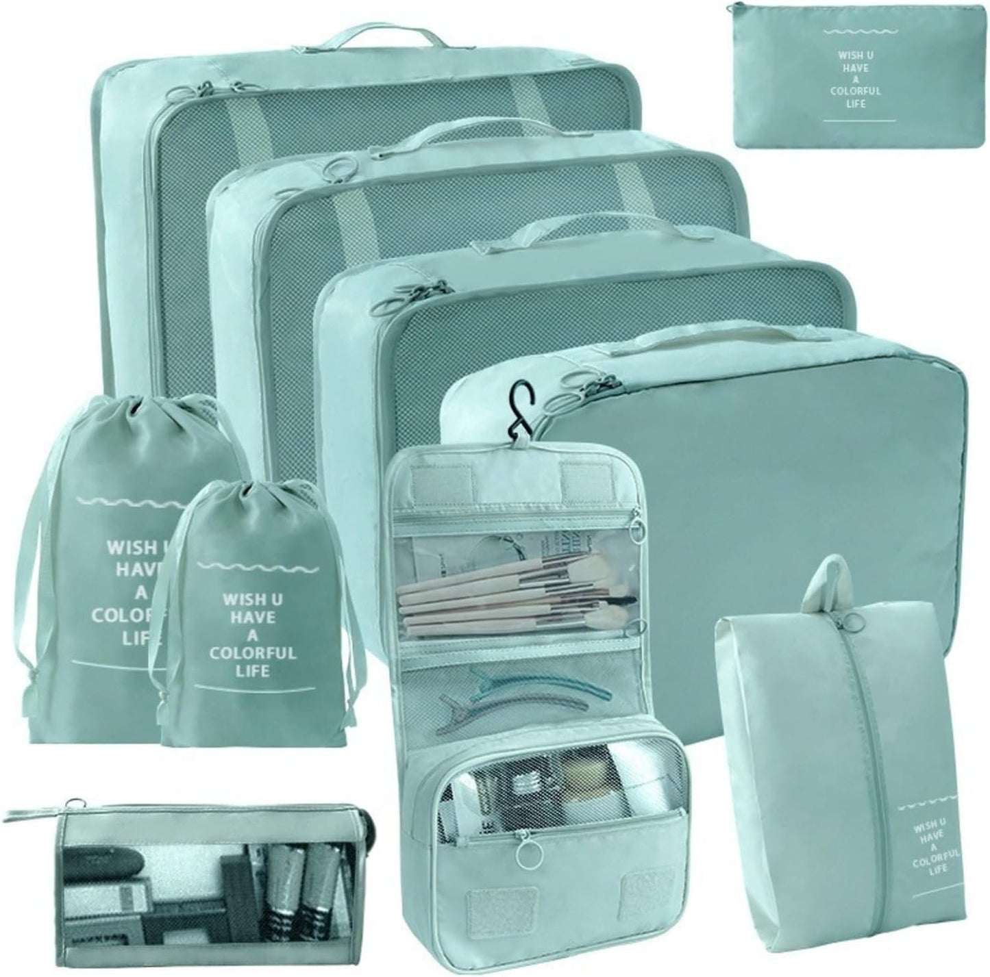 Multi-Size Storage Bags 10 Pack - Waterproof Foldable Organizers for Home Closet, Suitcase Packing, Camping Gear Organization