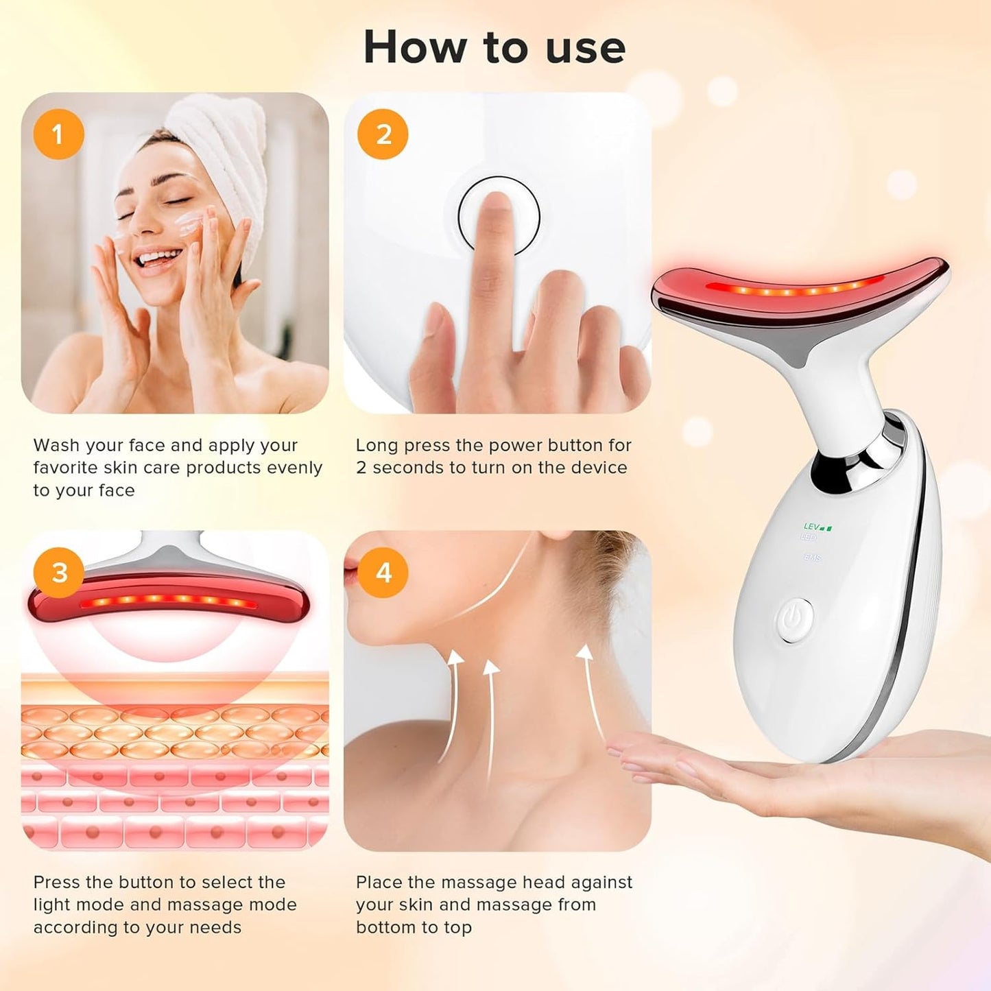 Anti-Wrinkle Neck Face Massager With 7 LED Colors,Facial Sculpting Tool,Skin Rejuvenation Device with Thermal,Triple Action LED and Vibration,for Anti-Aging,Lifting and Tightening