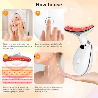Anti-Wrinkle Neck Face Massager With 7 LED Colors,Facial Sculpting Tool,Skin Rejuvenation Device with Thermal,Triple Action LED and Vibration,for Anti-Aging,Lifting and Tightening