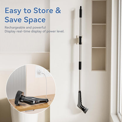 HEY BANK Electric Spin Scrubber - 17in1 Cordless Electrical Cleaning Brush, Shower Scrubber with 2 Speed & 10 Brush Heads, Power Scrubber with Adjustable Extension Handle for Bathtub Grout Tile Floor