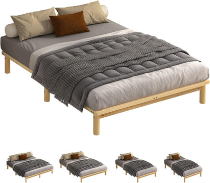 ALFORDSON Double Bed Frame Wooden Bed Base with Timber Slats, Solid Pine Wood Mattress Base Platform Support, Bed Foundation with Storage Space, Basia Series Home Bedroom Furniture in Oak