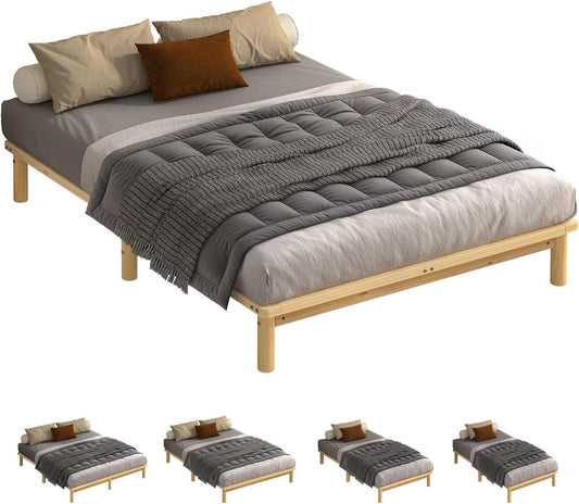 ALFORDSON Double Bed Frame Wooden Bed Base with Timber Slats, Solid Pine Wood Mattress Base Platform Support, Bed Foundation with Storage Space, Basia Series Home Bedroom Furniture in Oak