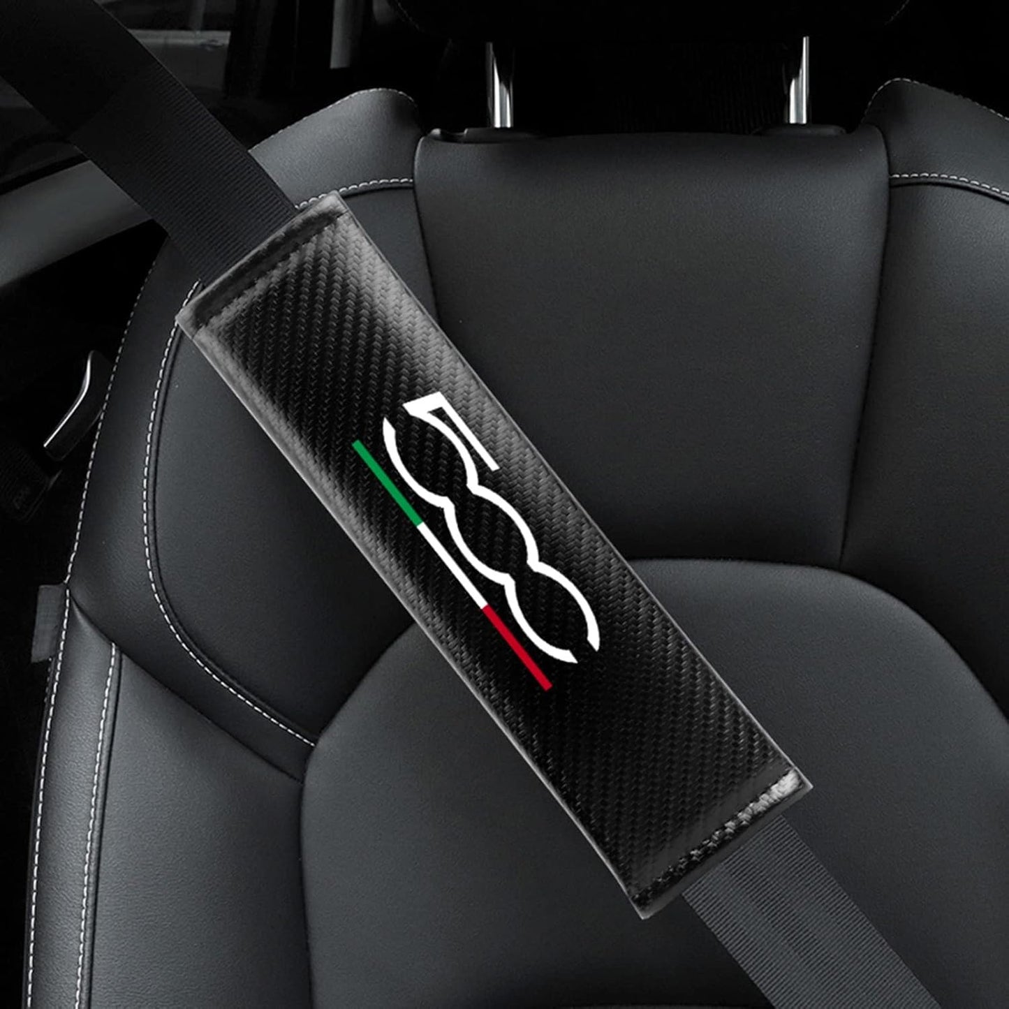 Stylecart 2 Pieces Car Seat Belt Cover for Fi-AT 500 500C 500X 500L Breathable Carbon Fiber Seat Belt Padding Covers Interior Accessories, Black