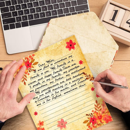 Vintage Stationary Paper and Envelopes Set Vintage Floral Stationary Paper Set with Lined Letter Writing Paper – 48 Sheets + 24 Envelopes, 8.5 x 11 Inch of Each Stationary Paper
