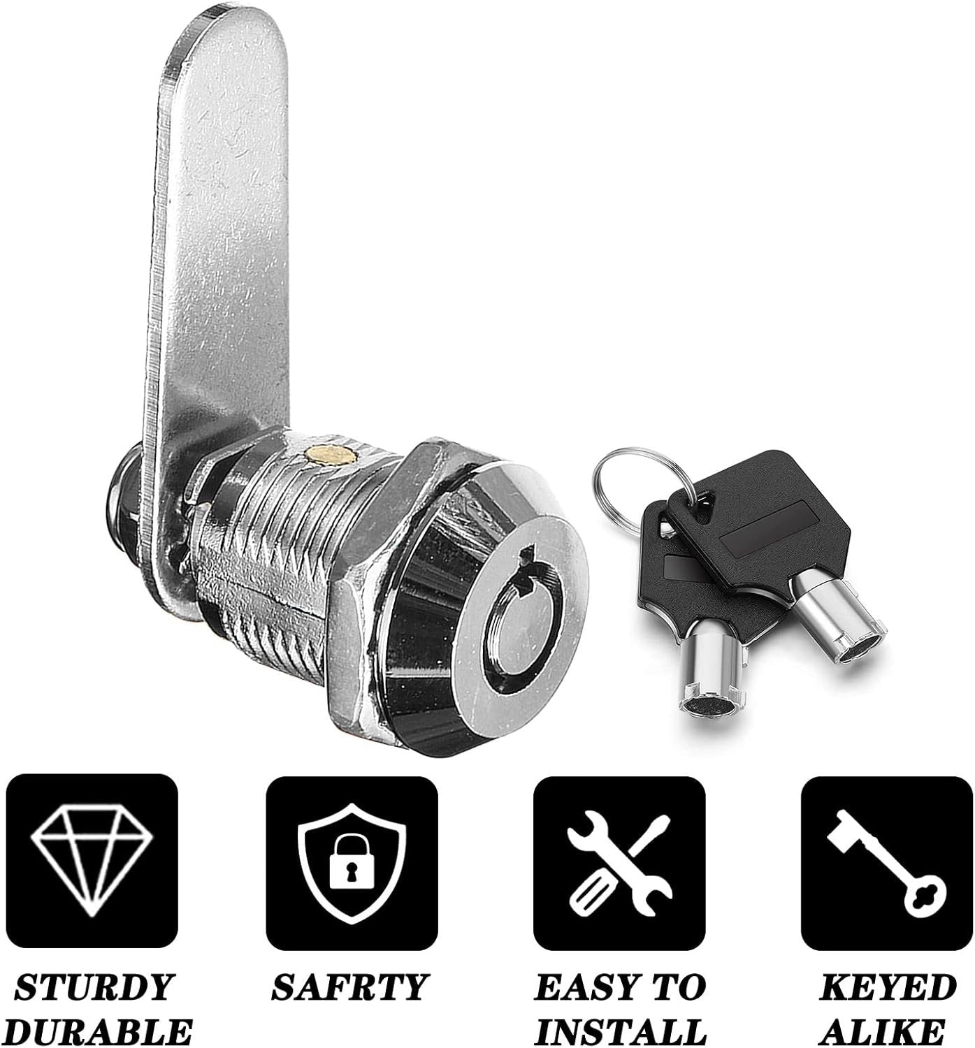 Cam Lock, 20mm Keyed Alike Zinc Alloy Cabinet Replacement Cabinet Locks with Keys for Security Files Toolbox Drawers Mailbox, 2 Pack