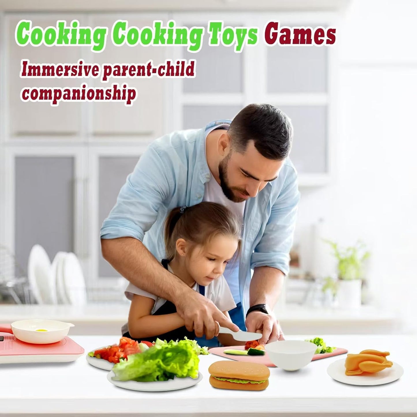 LESUNTINGKY 48-Piece Toddler Cooking Set with Realistic Stove & Utensils – Pretend Play Kitchen Toys for Kids (3-8 Years) BPA-Free, Skill-Developing, Christmas Birthday Gift