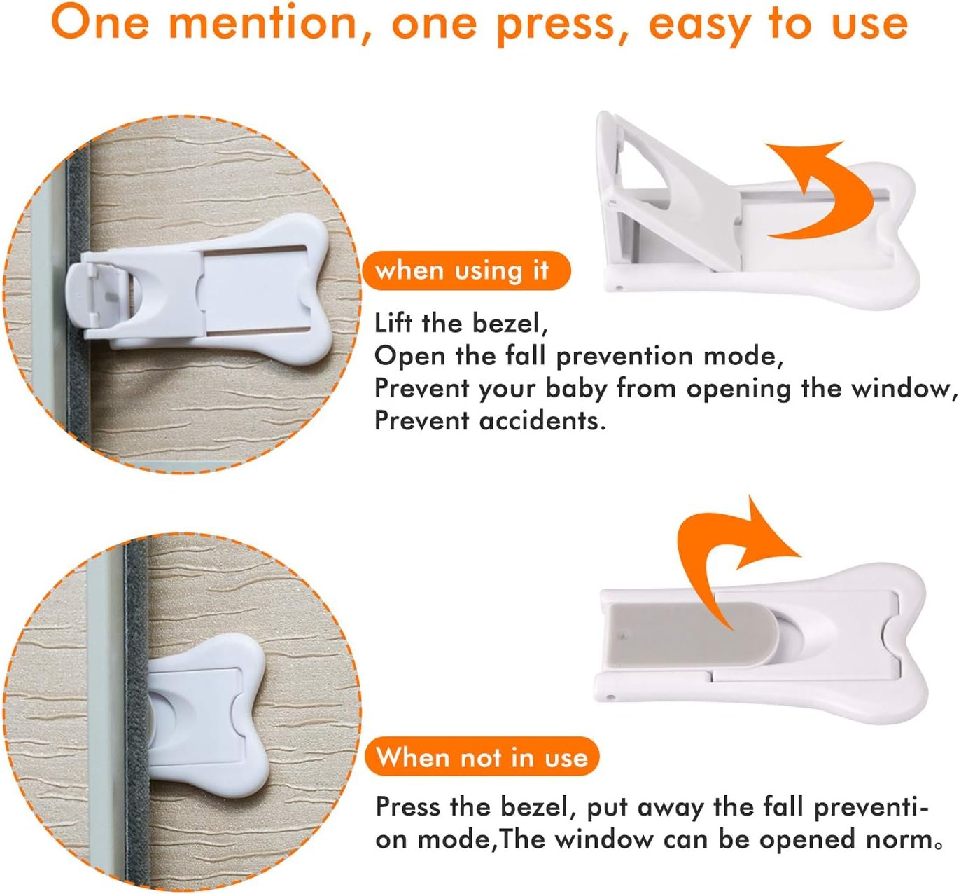 Sliding Door Lock for Child Safety - Baby Proofing Closets and Windows Locks 4 Pack - Strong Yet Easy Clean 3M Adhesive - Keyless, No Screws or Tools Required (White)