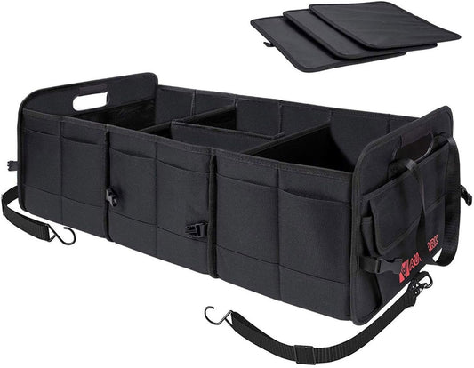 Autoark Multipurpose Car Trunk Organizer with Straps,Non-Slip Waterproof Bottom,Durable Collapsible Adjustable Compartments Cargo Storage,Upgraded Handle,AK-072