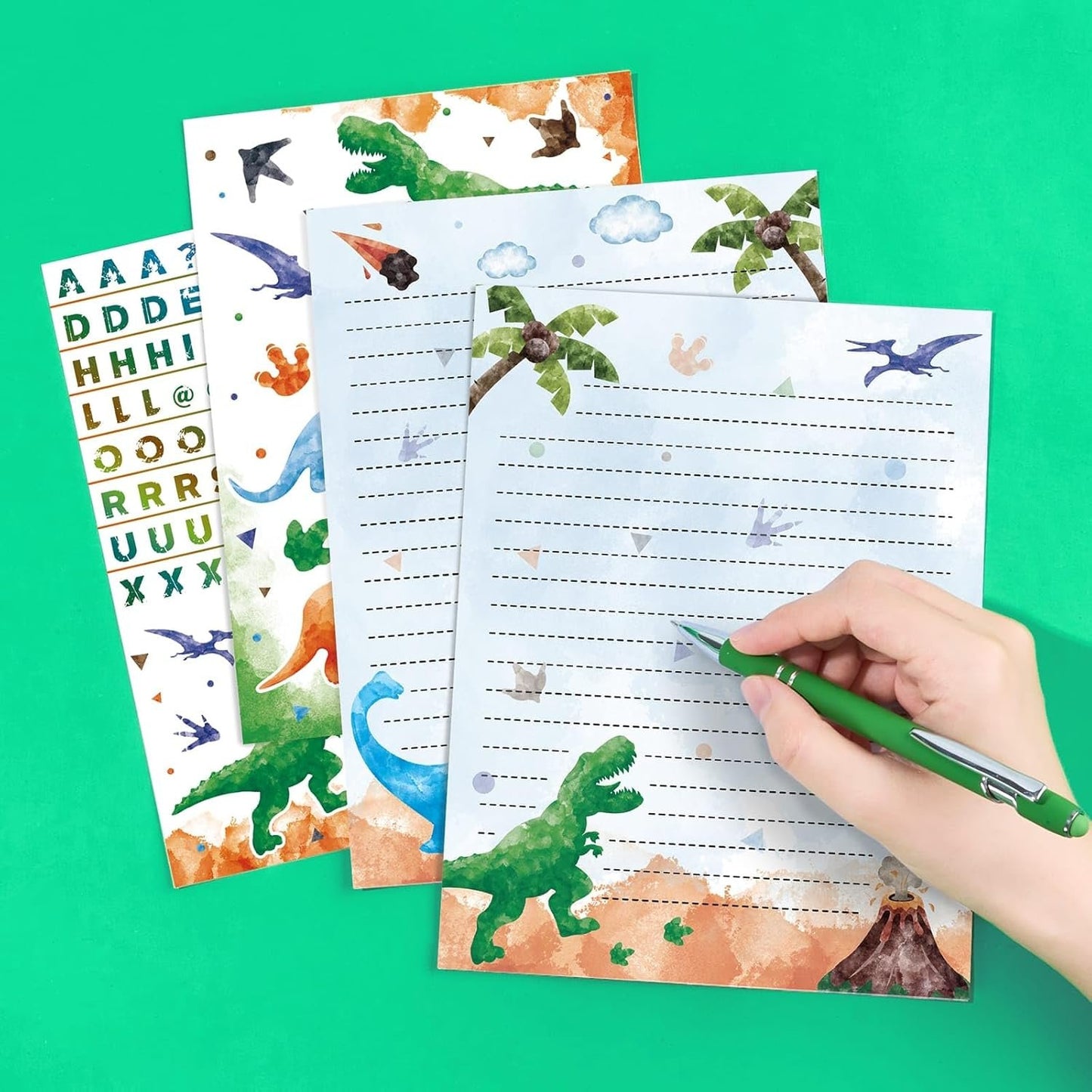 Kids Dinosaur Letter Writing Kit - Boys Stationery Set with Envelopes, Stickers, School Gift Set