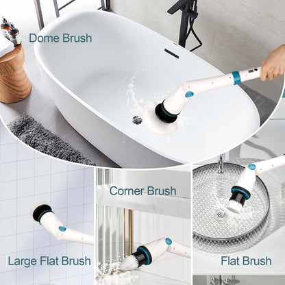 BHY Electric Spin Scrubber - 1200RPM Shower Scrubber Cordless Cleaning Brush with 2 Packs Battery&Charger, 8 Replacement Head,3 Adjustable Extension Handle for Bathroom Tub Tile Floor
